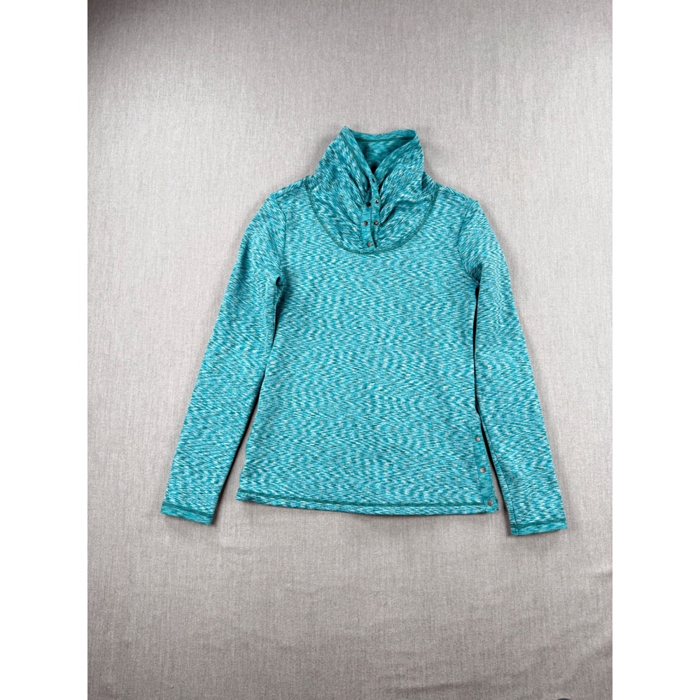 Athleta Teal Space Dye Cowl Neck Snap Pullover Top 306527